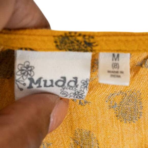 Mudd Girls Mustard Yellow Black Print Boho Top Medium - Picture 2 of 5